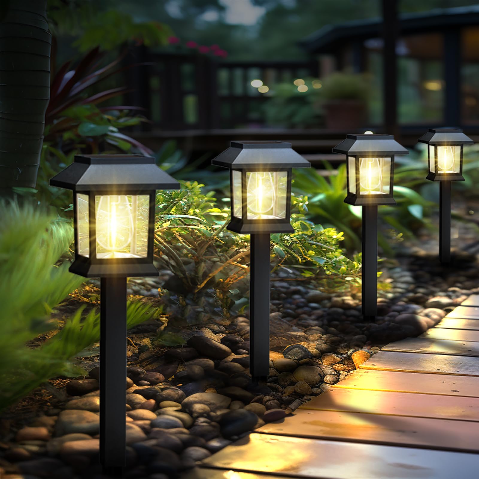 Solar Lights Outdoor 12 Pack Waterproof Auto On/Off Solar Pathway Lights for Yard Landscape Decor